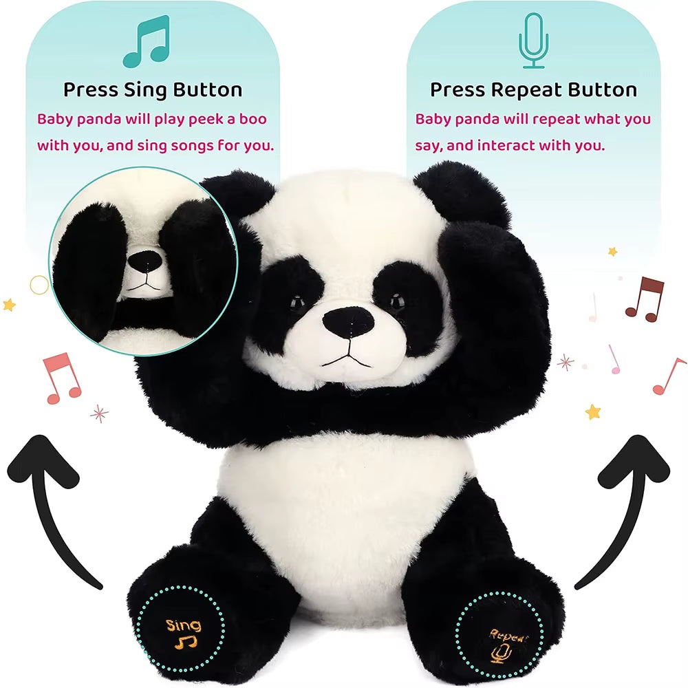 Peek a Boo Panda Bear Plush Toy Interactive Electric Stuffed Animal Repeats What You Say Singing Talking Musical Peek a Boo Bear